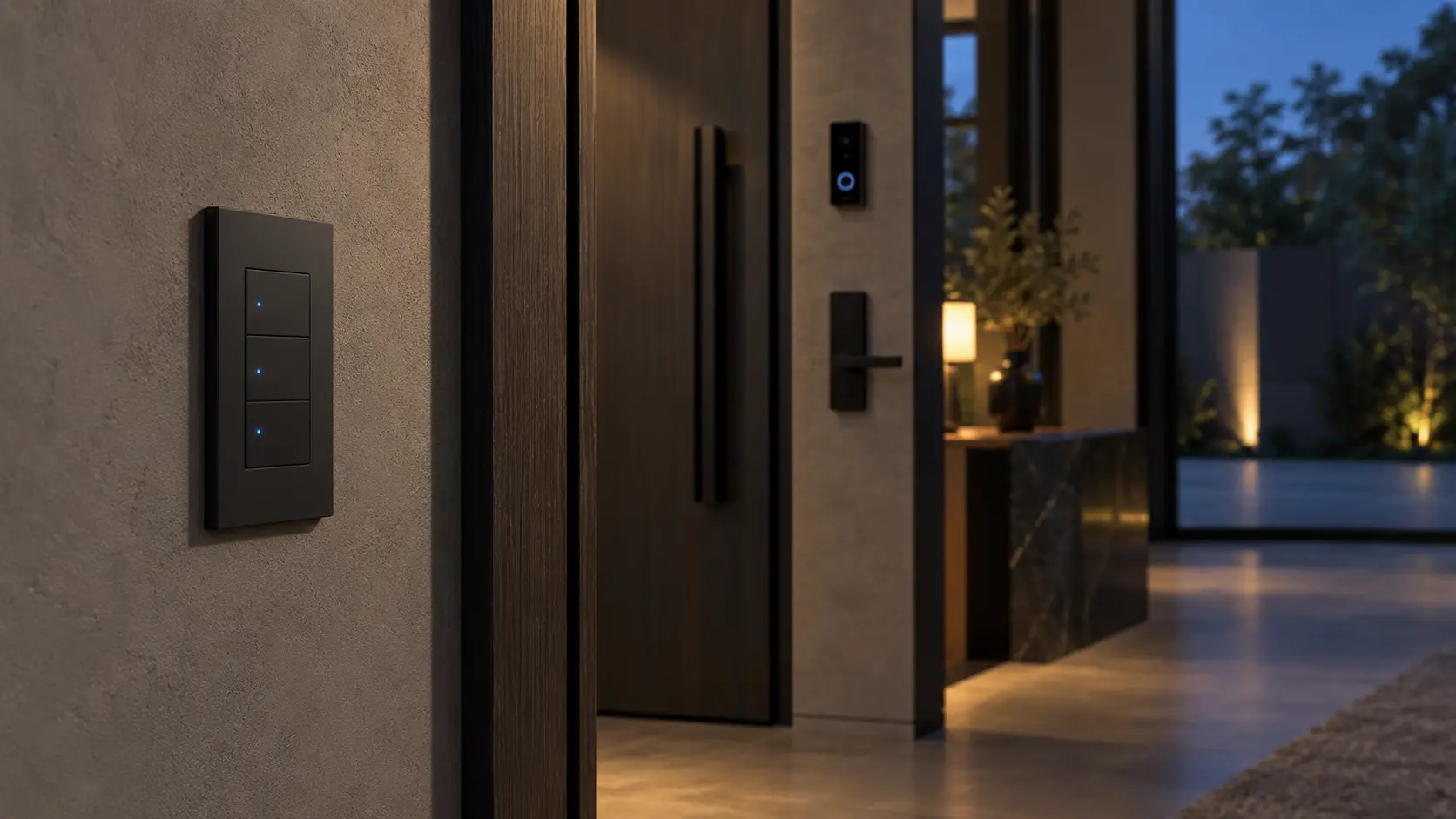 Acceso residencial con cerradura, videoportero y teclas inteligentes